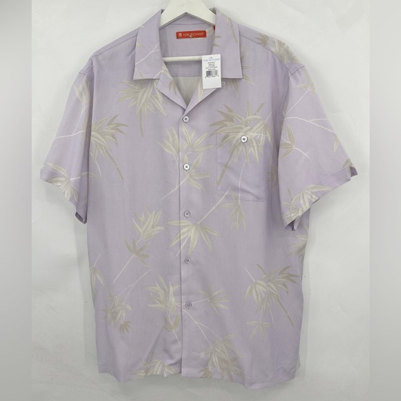 NWT Tori Richard Silk Hawaiian Print Botton Down Shirt in Lavender Size Large - Picture 1 of 6